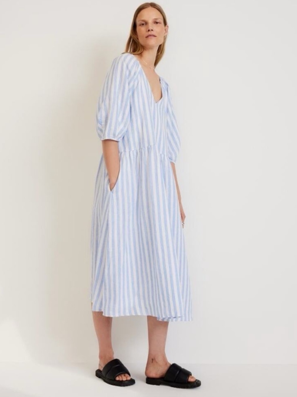 Everlane Linen Oversized Puff Sleeve Midi Dress